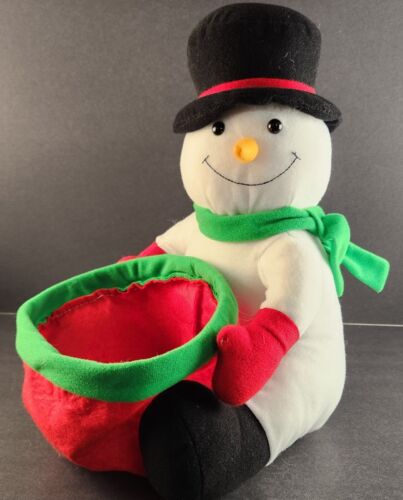 Stuffed Snowman Plush With Scarf Holding Gift Bag Christmas Decor 12"