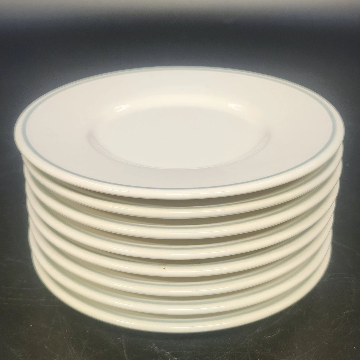 Pfaltzgraff April Bread Plates Set of 8 Blue Rim Ceramic Stoneware 6" USA Vtg