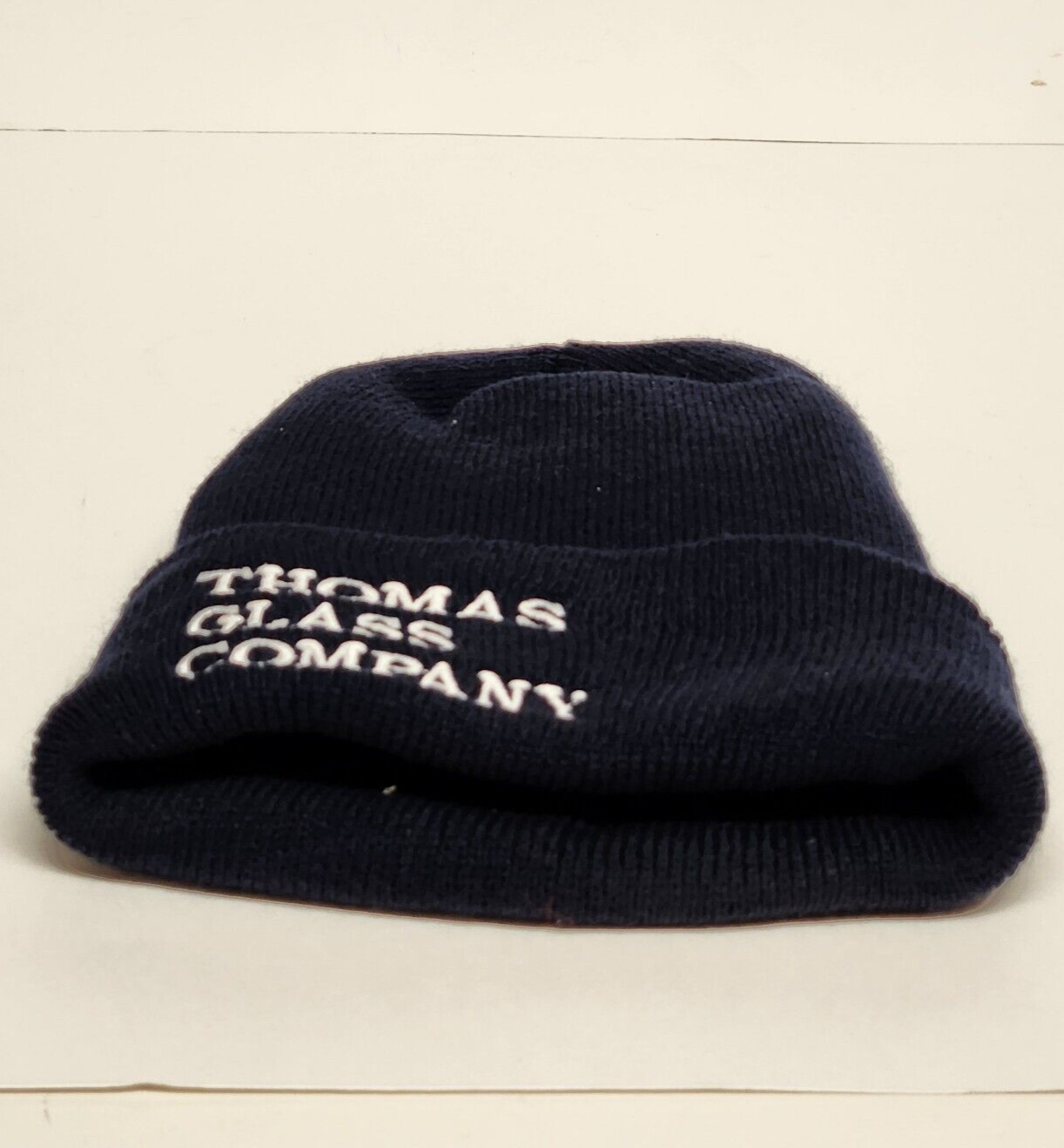 Thomas Glass Company Embroidered Navy Blue Beanie Stocking Cap Vintage