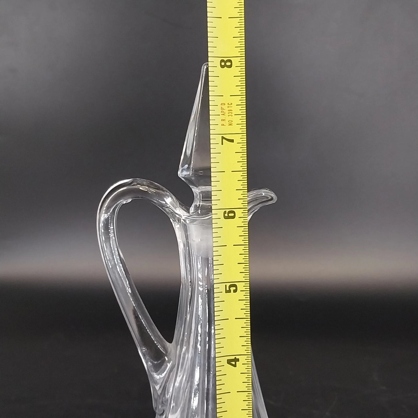 Etched Cut Clear Glass Cruet Multi Faceted Stopper Clear Glass Antique