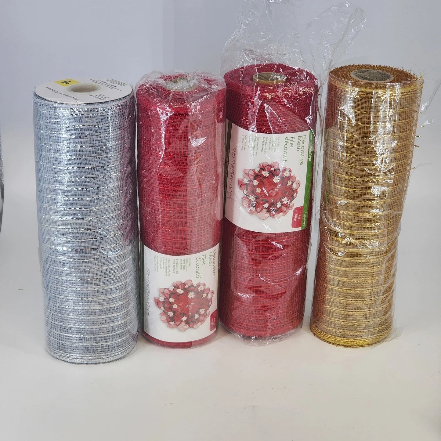 4 Rolls Deco Mesh Ribbon 10" x 30 ft Each Metallic Sparkle Wreath Supplies China