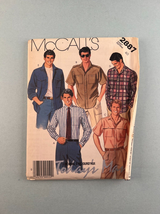 McCall's 2887 Vintage Sewing Pattern '86 Men's Shirt Chest Button Down Collar 40