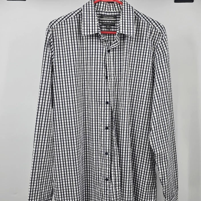 Denver Hayes Flextech Dress Shirt Men’s Black Check Size Medium Regular Standard