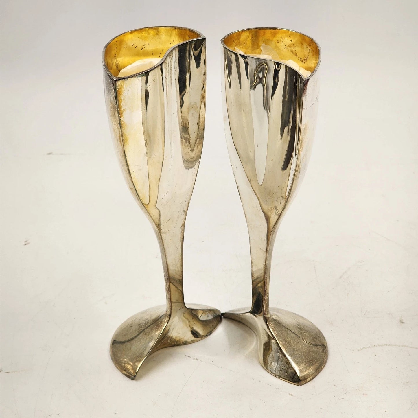Lenox Silver Heart Goblet Pair Kirk Stieff Wedding Promises Bride Groom w Box