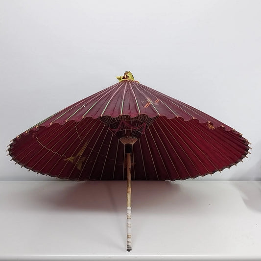 Japanese Wagasa Oiled Paper Umbrella Purplish Red Waterproof 39" Parasol Vintage