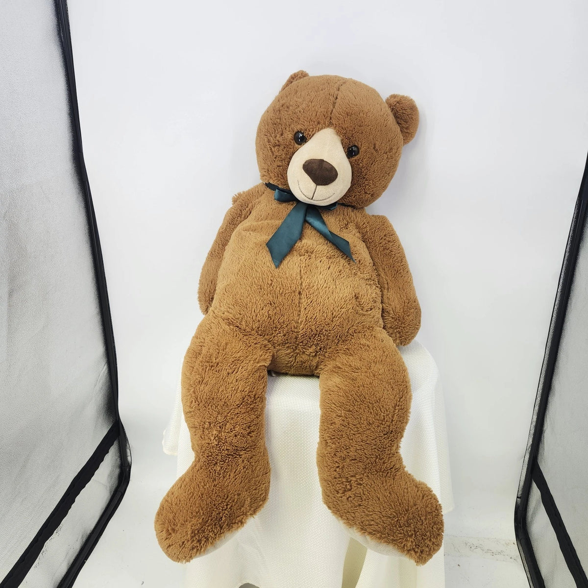Toys R Us Jumbo Teddy Bear 43" Golden Brown Plush Green Satin Bow 2015 Polyester