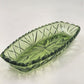 Hazel Atlas Oblong Relish Dish Green Glass Prescut Star & Scallop Edge 9.5"x4.5"