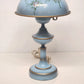 Metal Toleware Hurricane Lamp Glass Chimney MCM Desk Table Blue 18" Vintage