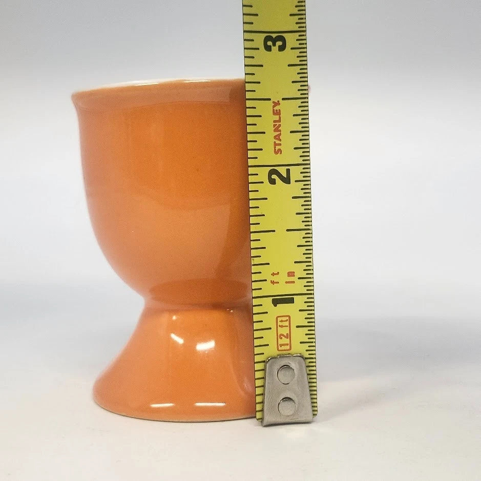 Pair Orange Ceramic Egg Cups 2" Pedestal Chalice White Interior Kitchen MCM