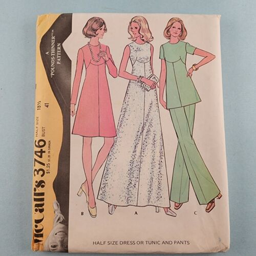 McCall's 3746 Vintage Sewing Pattern 1973 Half Size Dress or Tunic and Pants 18½