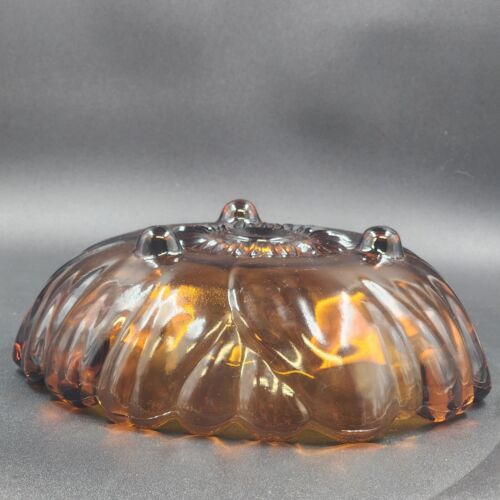 Indiana Glass Amber Sunflower Footed Fruit Serving Bowl 11x3.5" Vintage 1970s