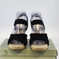 Studio Works St Martin Black Sandals 3.5" Straw Heel Women 9M Tan Insole w Box