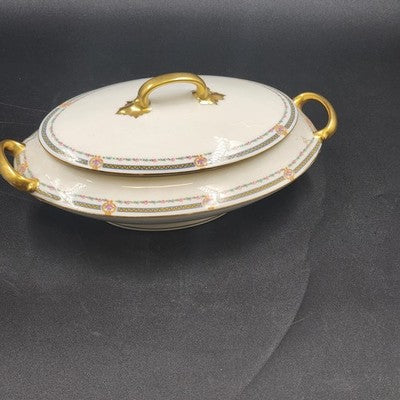 Covered Vegetable Serving Dish Old Abbey Limoges France Antique 12.5" Decorated