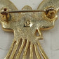 Gold Tone Open Work White Enamel Angel with Rhinestones Brooch Lapel Pin 1.5"