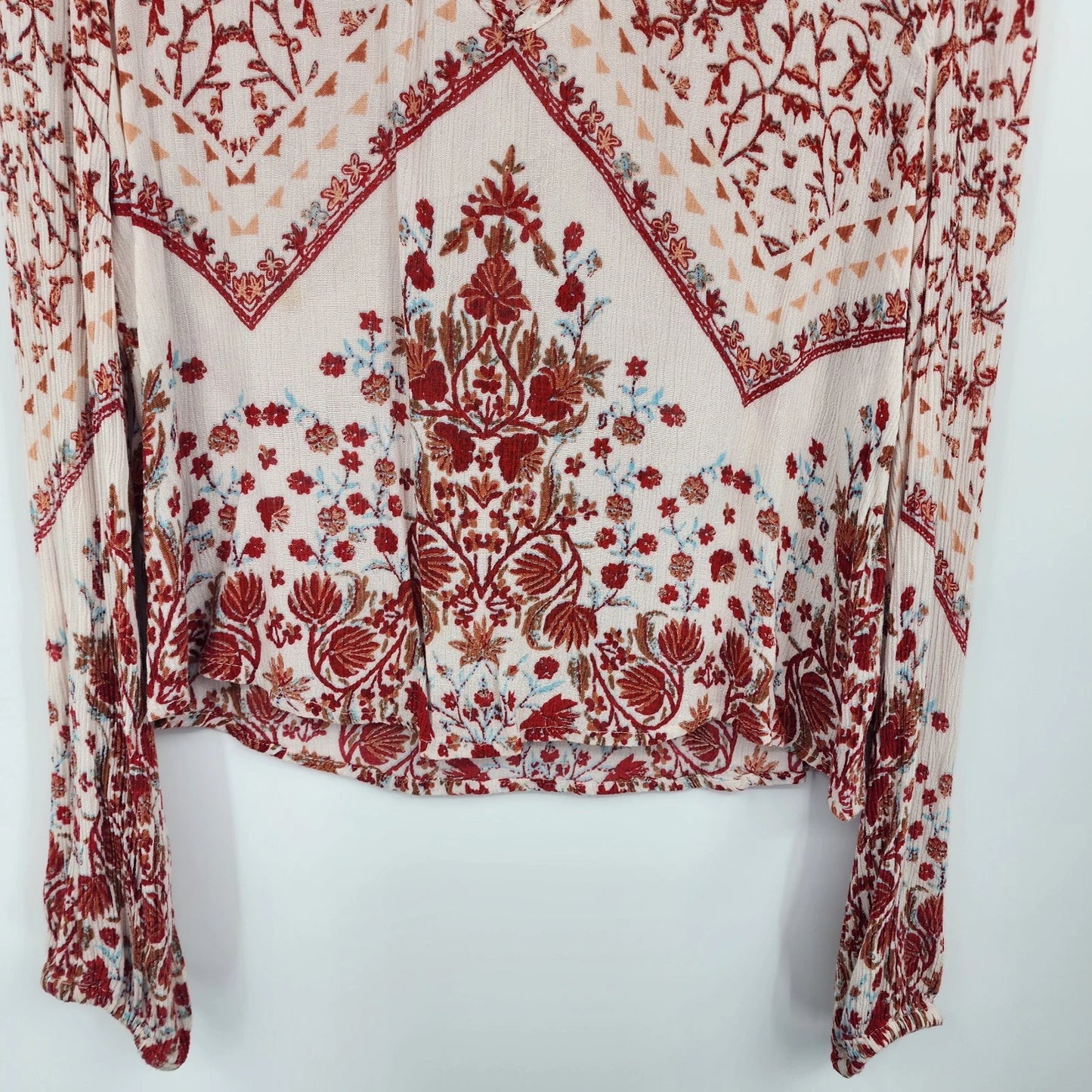 Women's Boho Embroidered Crop Top Medium White Floral Blouse
