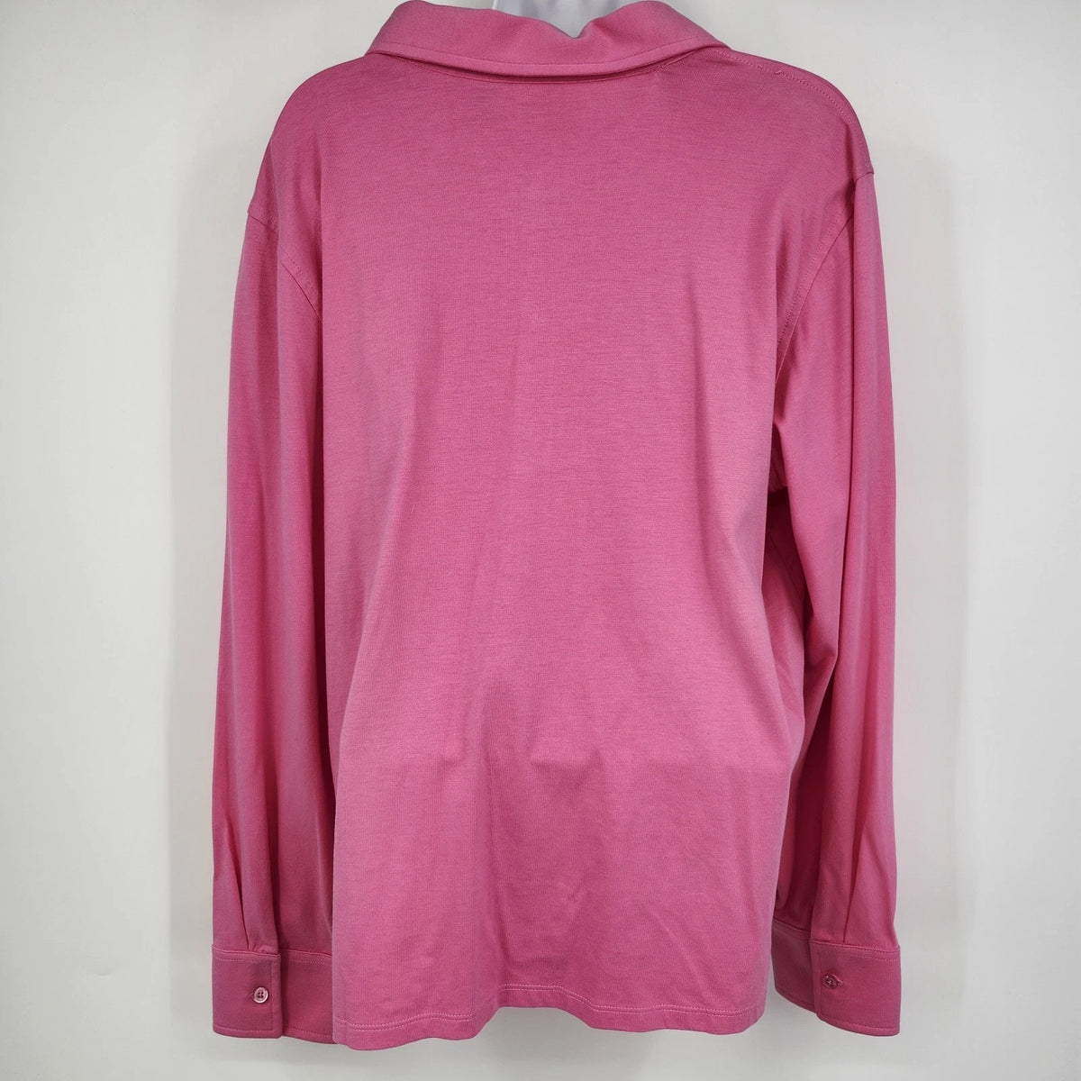 Appleseeds Women's XL Pink Cotton Knit Button Front Collared Shirt Long Sleeve