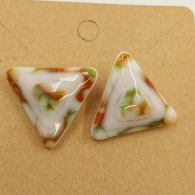 Gold Tone with White Polished Thomsonite Multicolor Marbled Triangle Earrings