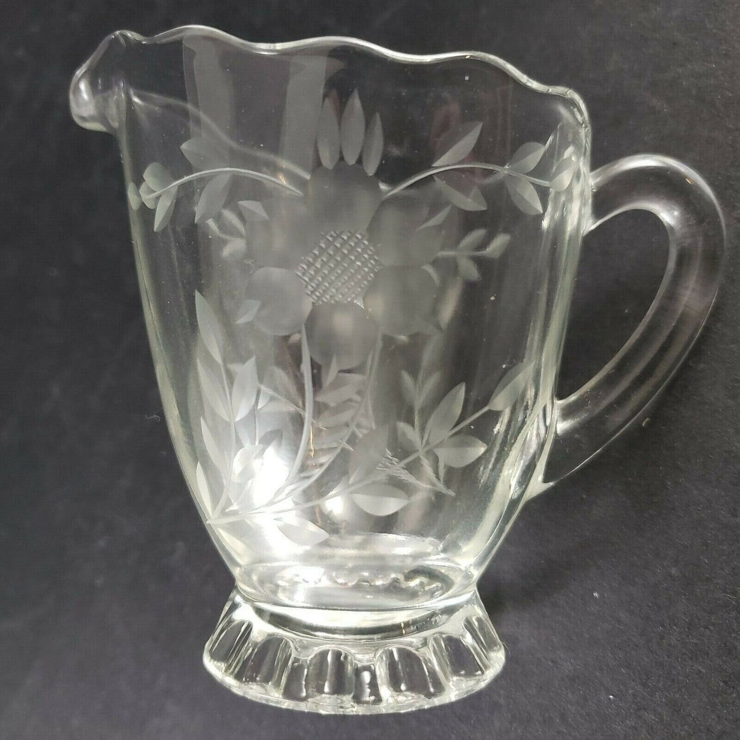 Viking Etched Glass Cream Sugar Clear Pattern Set Vintage Depression Flower