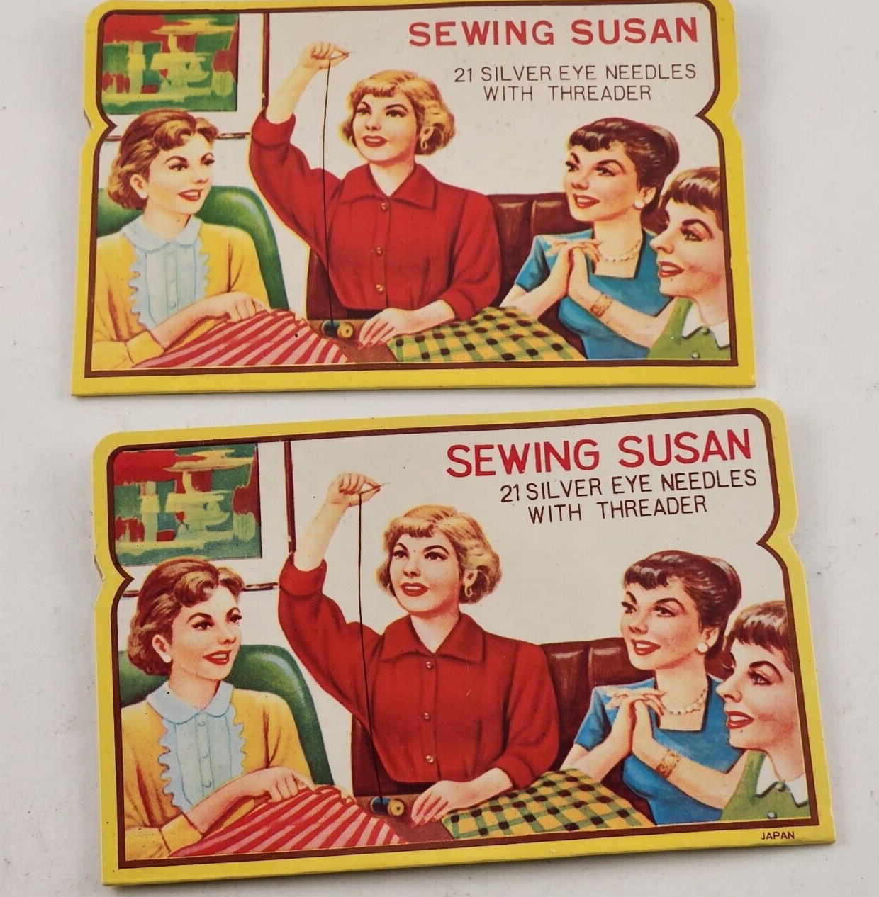 2 Pk Sewing Susan Silver Eye Needles Packet Envelope Vintage Craft 1950's Prop