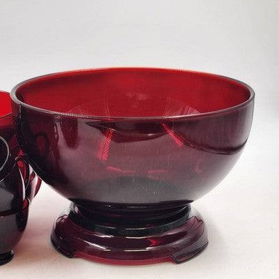Royal Ruby Red Glass Punch Bowl 23 Cups and Stand Set by Anchor Hocking
