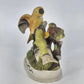 Lefton Ceramic Bird Family Figurine Yellow Green & Baby Bird on Log 7" Taiwan