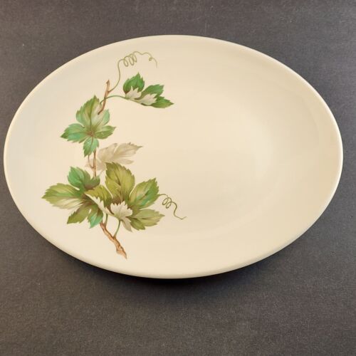 Knowles Grapevine 12¾" White Oval Platter Spring Summer Green Leaves Vintage