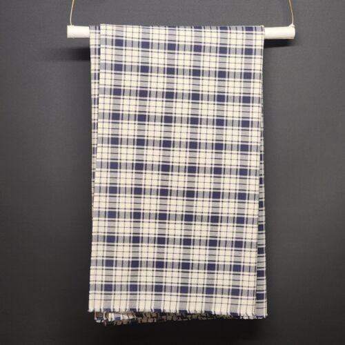 Navy Blue and White Plaid Rectangle Tablecloth 106 x 47 Inches Vintage