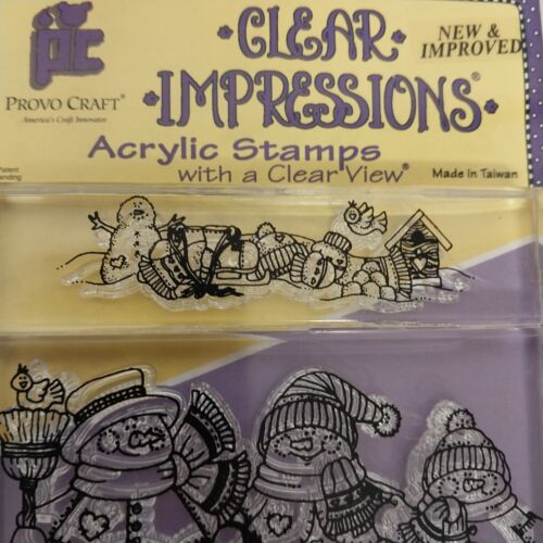 Provo Craft Clear Impressions Acrylic Stamps Set of 4 Snowmen & Mittens Winter