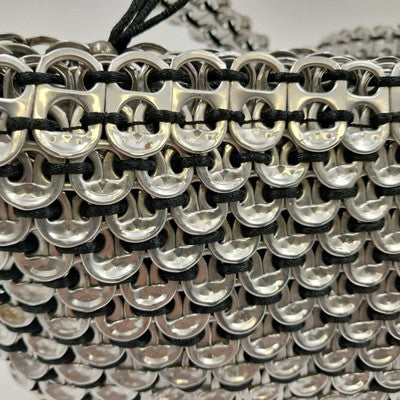 Unique Clutch Purse Shoulder Bag Pop-Top Aluminum Can Tabs Silver Zipper Bag 8"