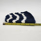 Handmade Crochet Messy Bun Beanie Hat Navy Blue White Striped Ponytail Cap New