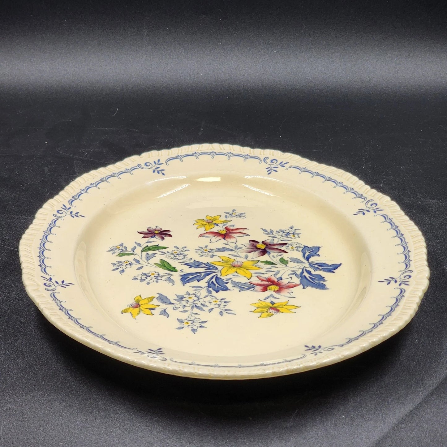 Ridgway’s Cornwall Oval Platter 14" Blue Gadroon Edge Floral Center Sheldon UK