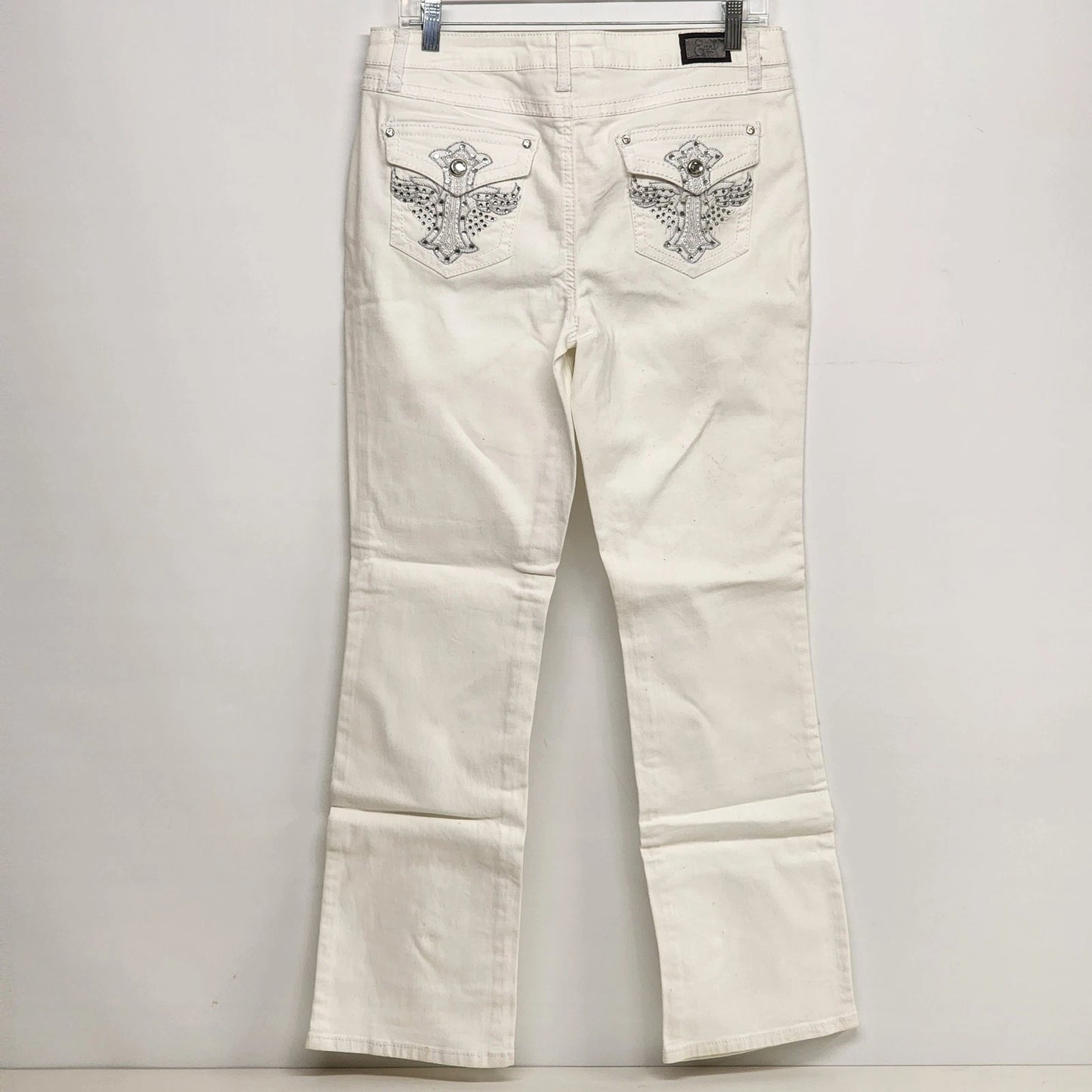 Earl Jean White Rhinestone Straight Leg Cuffed Denim Jeans 10