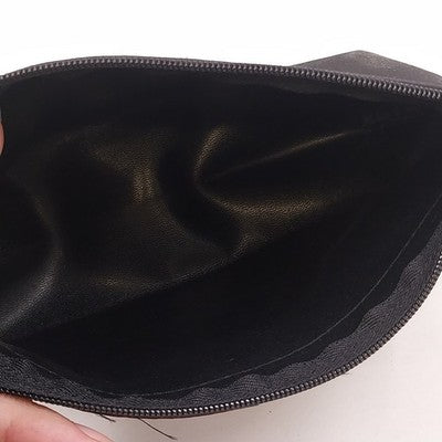 Lancome Black w Red Trim Croc Detail Cosmetic Bag Purse 9" x 4.5" Zipper Closure