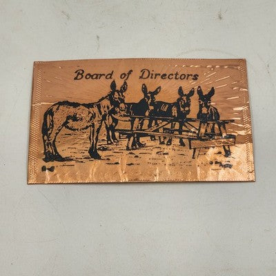 Gregoria’s Greetings Copper Metal Postcard Mules Board of Directors Souvenir