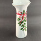 Ribbon and Holly Flower Vase with Leaves and Red Berries and a Red Bow 11½" H