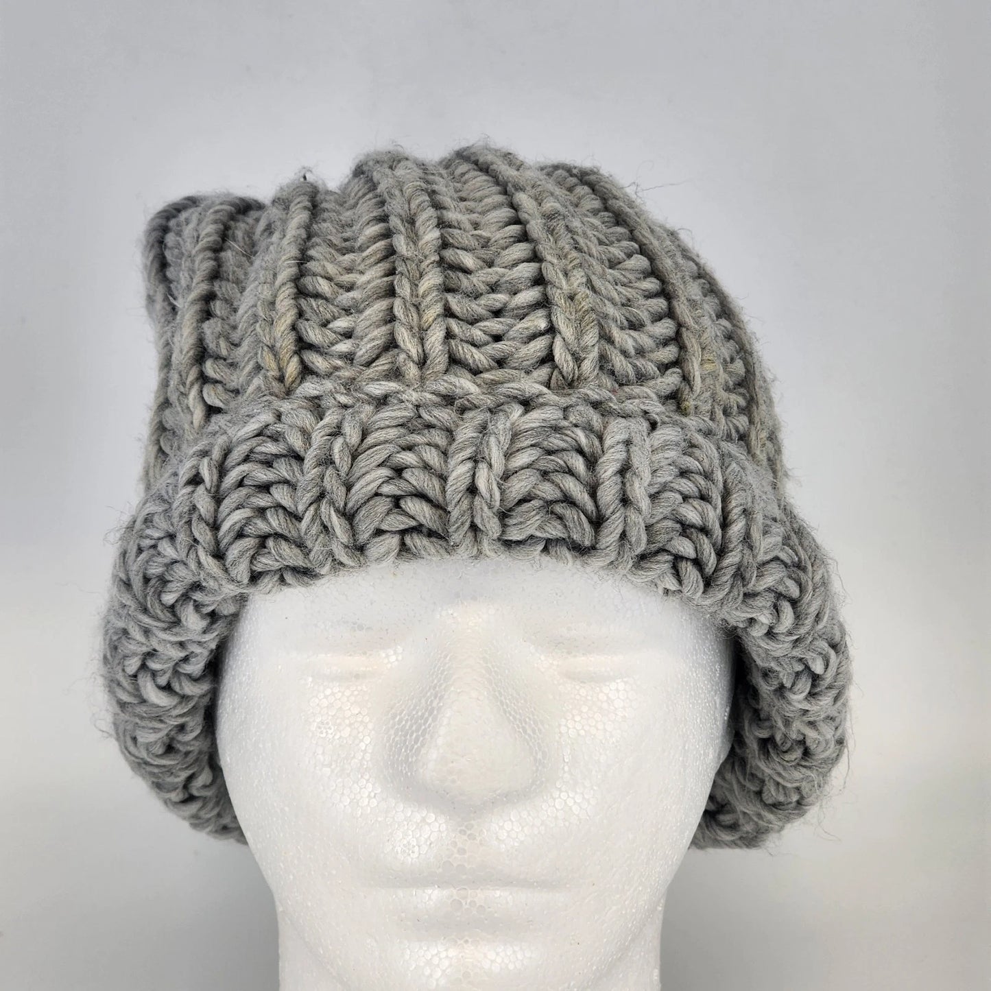 Chunky Knitted Beanie Hat Cool Grey Handcrafted Style Winter Watch Cap Unisex