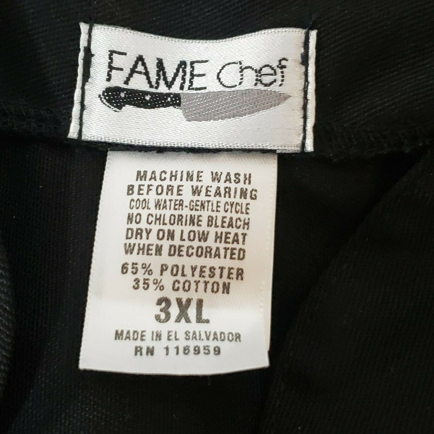Black 3XL French Knot Chef Coat C10F Fame Fabrics Left Arm Pocket French Cuffs