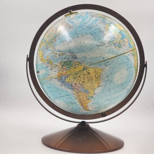Globemaster 12" Diameter Globe Dual Axis Raised Relief Metal 10" Stand Vintage