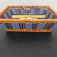 Wicker Wooden Basket Goose Liner Blue Polka Dot Country Kitchen Storage 12"