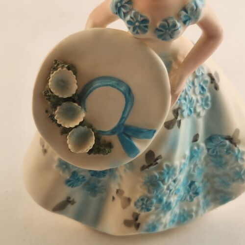 Lefton Southern Belle Girl Figurine Blue Dress Hat Japan 1960 Porcelain 5" #2354