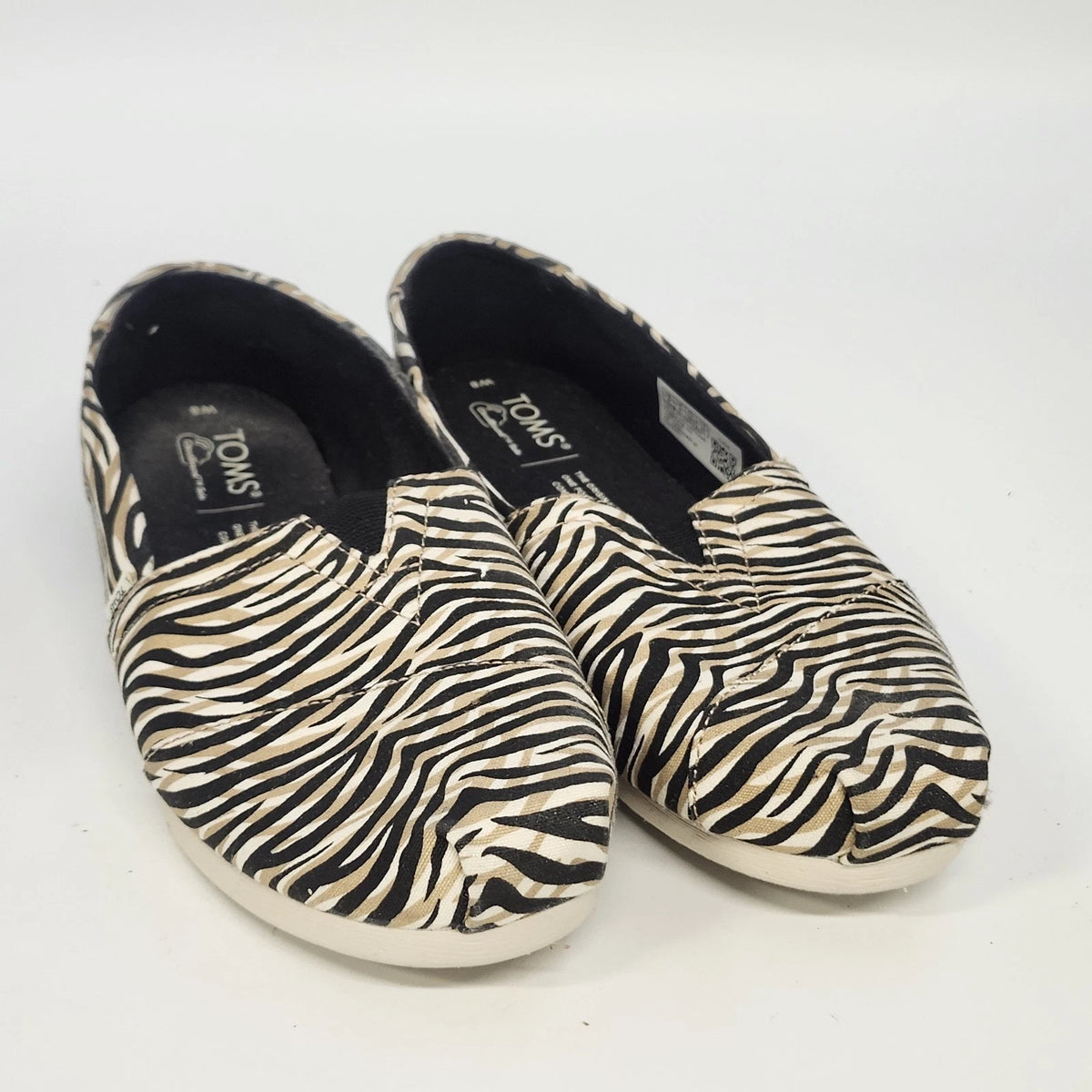 Toms Alpargata Women's 8 Canvas Slip On Flats Black Cream Zebra Cheetah Print