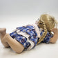 Porcelain Girl Doll Blonde Braids Glasses Blue Plaid Dress 14" Reclining Pose