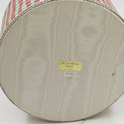 Jan Sevadjian Sewing Hat Box Basket Padded Cord Handle Fabric Covered 10" 1980s