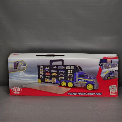 NEW Dickie Toys Police Truck Carry Case 9 Die Cast Cars 18 Accessories