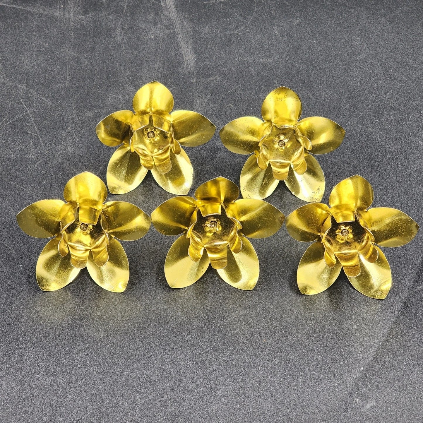 5 Hammered Brass Candle Holders Spike Peg Fit Advent Wreath Floral Pick Crafts Vtg