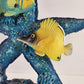 Tropical Fish Resin Figurine Starfish 2 Yellow Blue Fish Coral Base 5.5" Tall