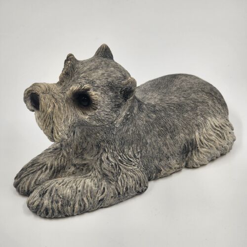 Sandicast Sandstone Schnauzer Dog 9" Vintage Sculpture Signed Sandra Brue 1981