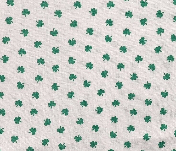 White and Green Shamrock Design Linen Tablecloth 36 x 44 inches Vintage