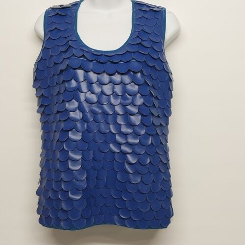 One 7 Six Dark Blue Scalloped Vegan Leather X - Large Fish Scale Tank Top