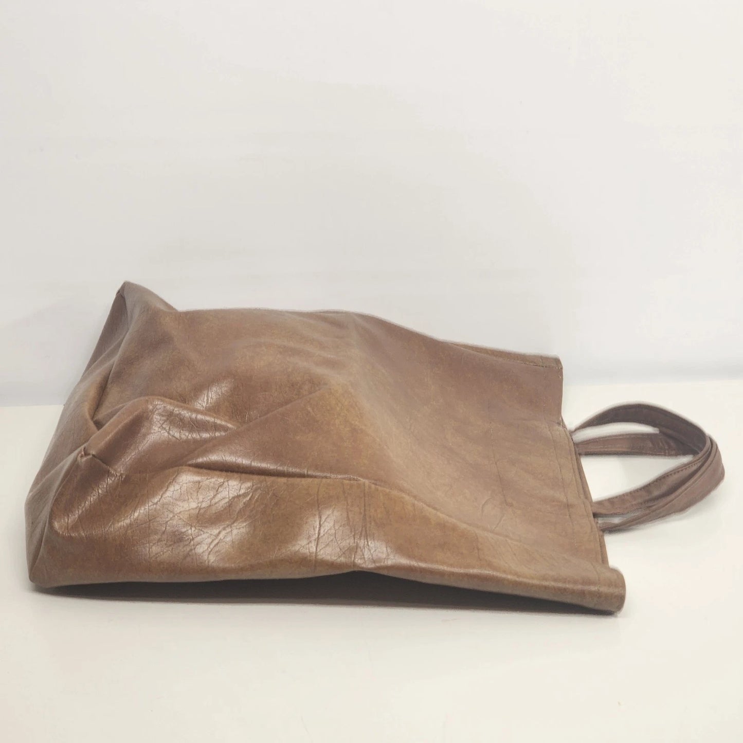 Brown Faux Leather Women's Tote Bag Large Shopper Korean Style Minimalist 16"h